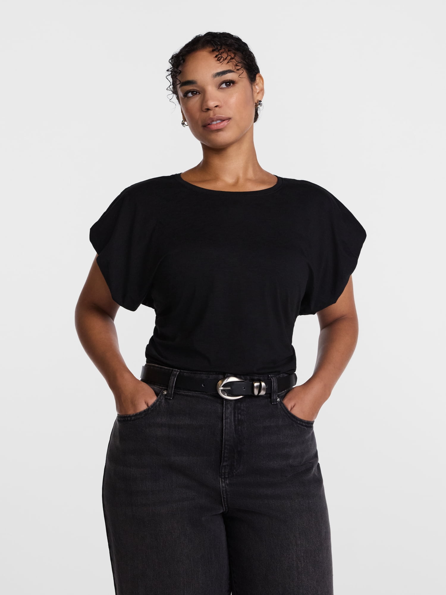 Scenario Women's and Women's Plus Tee with Short Bubble Cap Sleeves, Sizes XS-4X