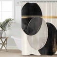 thumbnail image 5 of Abstract Art Shower Curtain, 60" x 72", Black Gold Circle Moon Stripe Mottled Geometric Waterproof Bathroom Curtain Washable Shower Curtain Set with 12 Hooks, 5 of 6