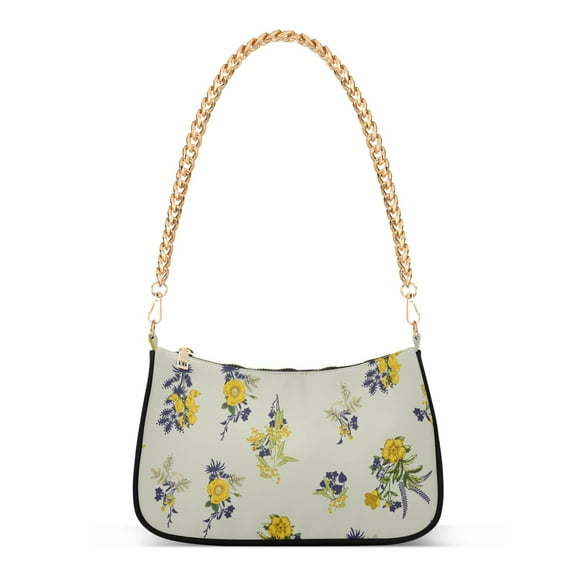 Womens Chain Shoulder Bag Flowers Floral Classic Tote Handbags Fashion Clutch Hobo Purse with Zipper for Travel Casual