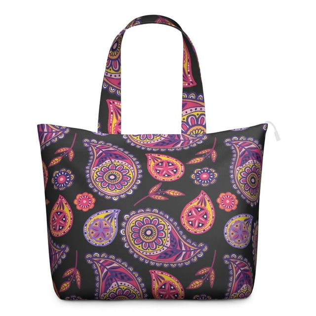 Paisley Design Boho Weekender Chic Vintage Travel Duffel with Artistic Floral Pattern, Ethnic Mala Inspired Design