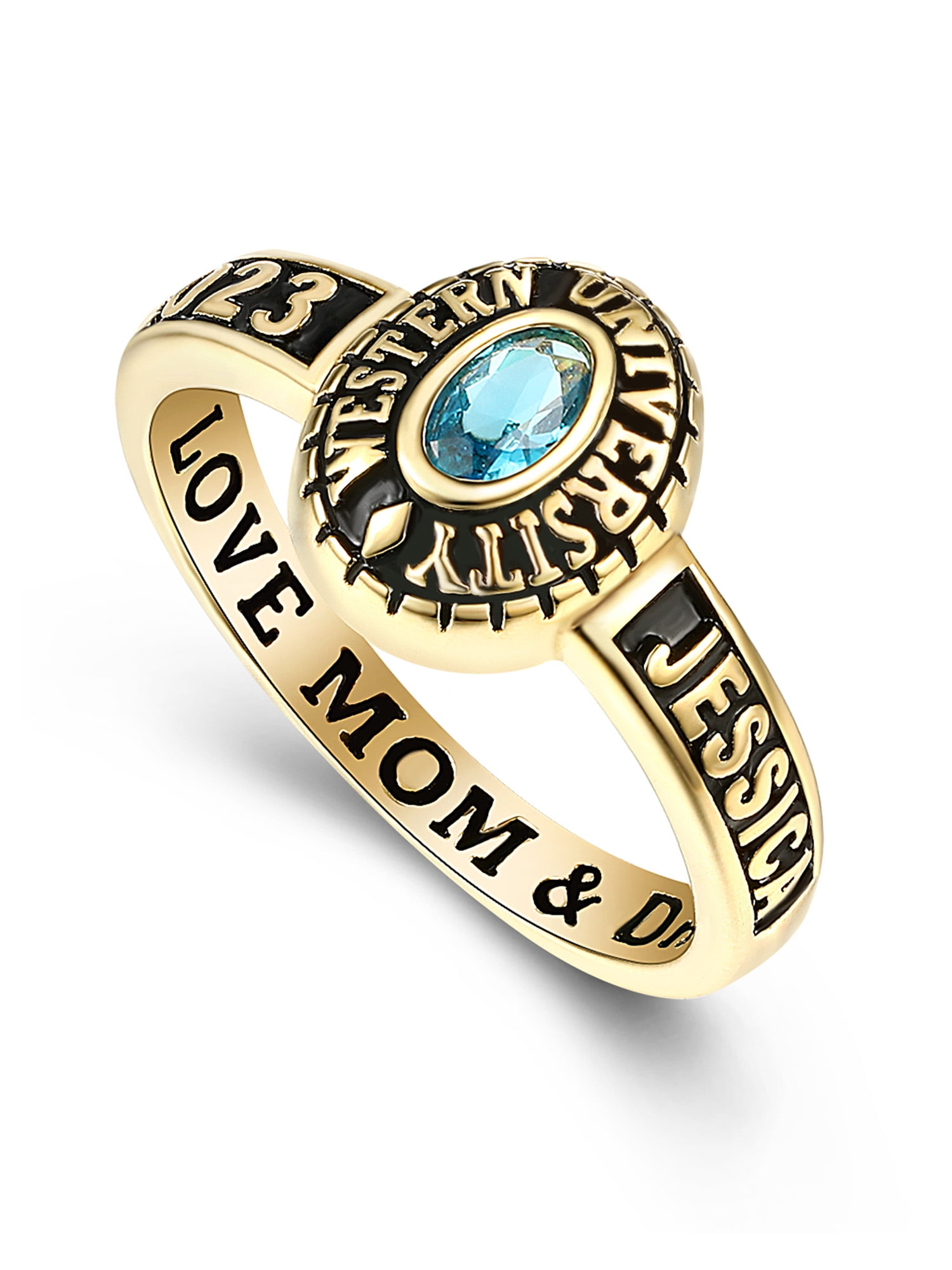 Mementos PJM Custom Class Rings for Women High School or College-Sterling Silver 925/Gold Plated