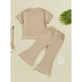 thumbnail image 4 of Bslissey Toddler Little Girls 2Pcs Summer Outfits Short Sleeve Ribbed T-shirt Tops + Elastic Band Flare Pants 12M 18M 24M 3T 4T 5T Kids Casual Long Pants Sets, 4 of 9