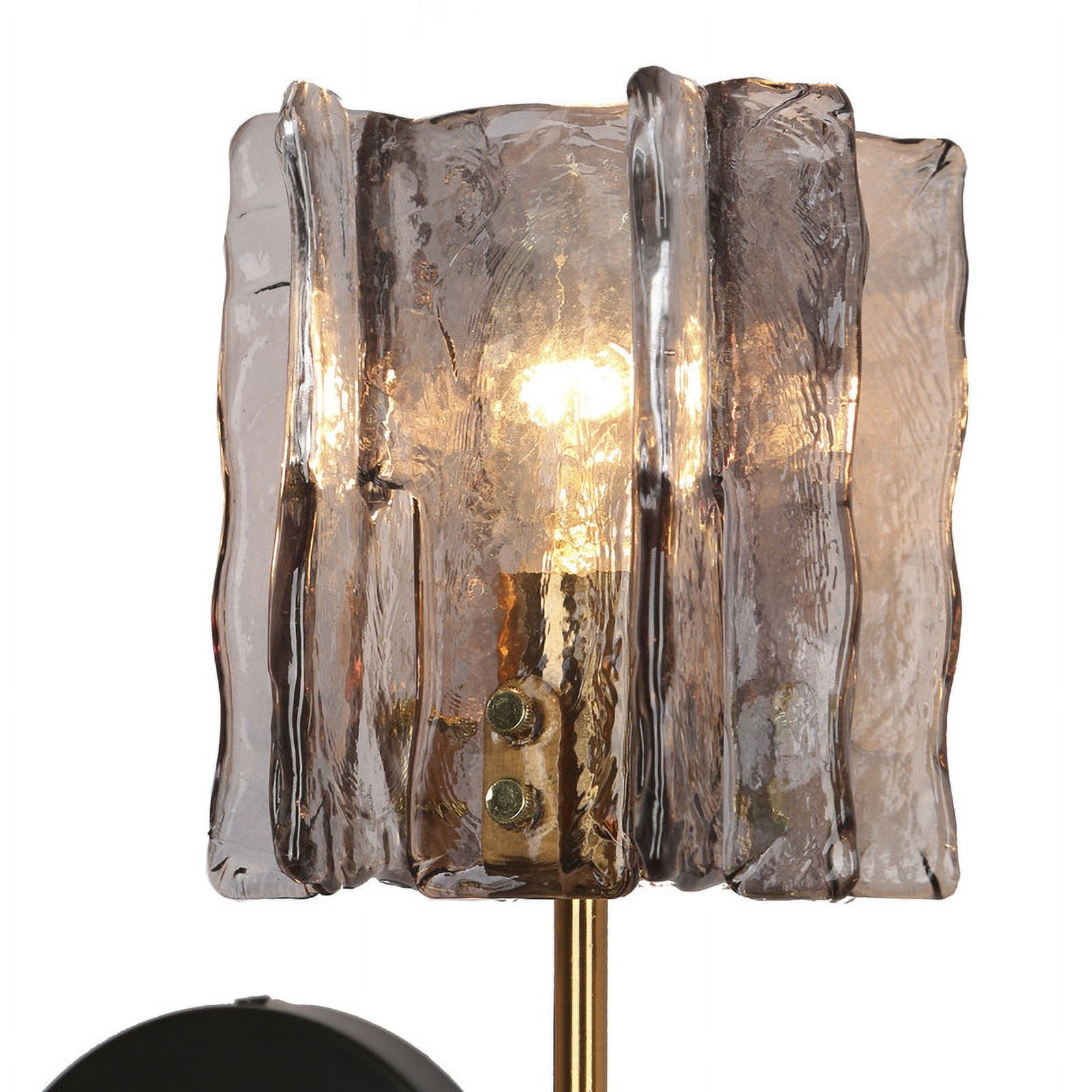 LNC Modern 4-Light Vanity Light with Smoky Textured Glass Shades, Black and Brass Finish