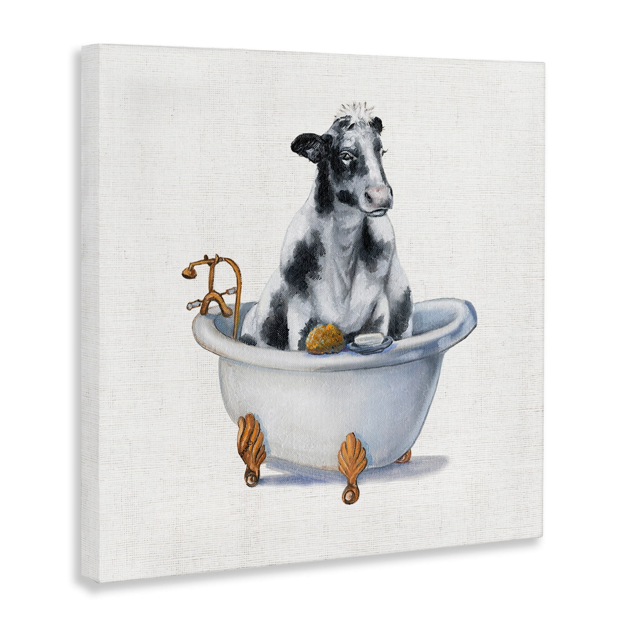 Stupell Industries Dairy Cow in Bathtub Country Farm Animal Animals & Insects Painting Gallery Wrapped Canvas Print Wall Art, 30 x 30