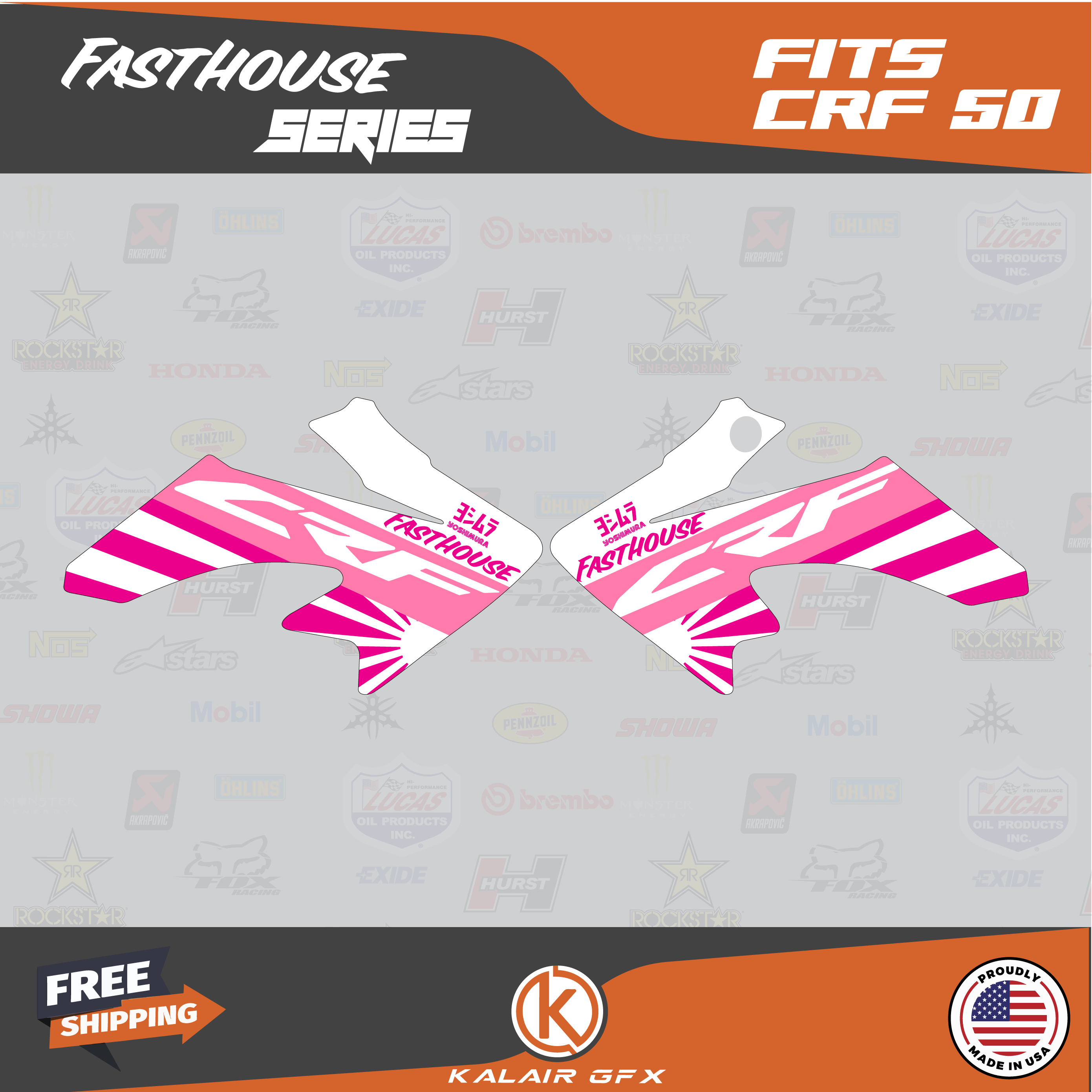 KALAIR GFX Custom Graphics Kit For Honda CRF50 – FH-Red/Blue – Fits 2004-2023