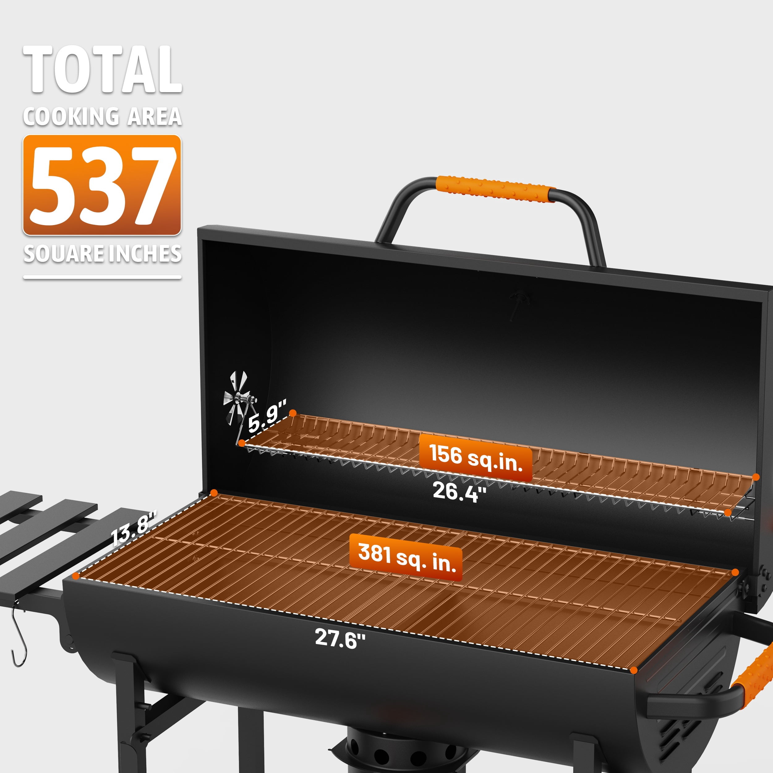 KEYO GRILL 537 SQ in Charcoal Grill with Foldable Side Shelf,Removable Ash Pan for Backyard,Black