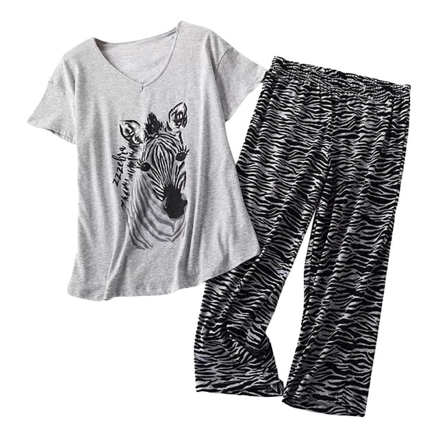 2025 Pyjama pour Femmes Femmes Ensemble de Pyjama en Coton Robe en Coton Haut à Manches Courtes Capri Soie pour Femmes Ensemble