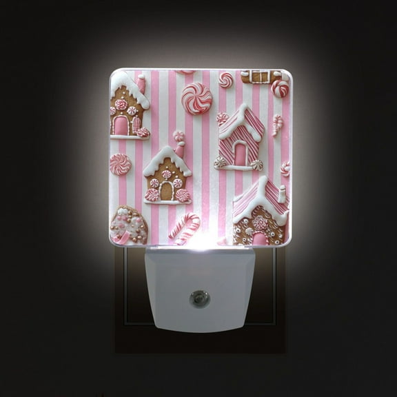 Yayeee LED Night Light for The Home Plug in With Light Sensors 2 Pack, Pink Gingerbread Houses