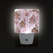 Yayeee LED Night Light for The Home Plug in With Light Sensors 2 Pack, Pink Gingerbread Houses