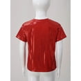thumbnail image 3 of MSemis Kids Girls Boys Shiny Metallic Jazz Hip Hop Modern Ballet Dance Tops Short Sleeve T-Shirt Red 170, 3 of 7