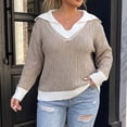 thumbnail image 6 of CHGBMOK Women's Plus Size Sweaters Loose Fit Color Block V Neck Pullover Rib Trim Long Sleeve Tops, 6 of 7