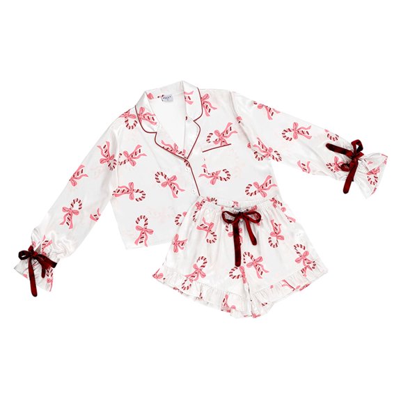 Women's 2-Pc Holiday Pajama Short Sleep Set, Candy Canes, Small (2 - 4), R5375