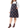 thumbnail image 6 of Agnes Orinda Women's Plus Size Halloween Outfits Plaid Pinafore Midi Dress Sleeveless Adjustable Strap Suspender Overall Dresses with Pockets 3X Dark Blue, 6 of 8