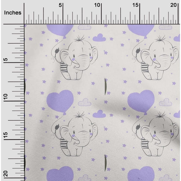 oneOone Cotton Jersey Medium Purple Fabric Star|Balloon & Baby Elephant Kids Fabric For Sewing Printed Craft Fabric By The Yard 58 Inch Wide