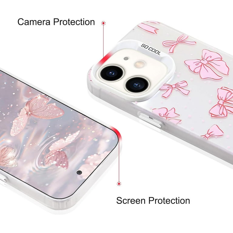 Custodia Per IPhone 15 Pro Con Stampa Ciliegie E Fiocco – Design Coquette Estetico, Morbida Ai Lati E Rigida Sul Retro, Rosa
