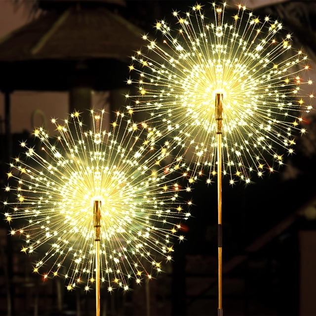 Luces solares para fuegos artificiales JjGoo, paquete de 2, 150 LED, impermeables