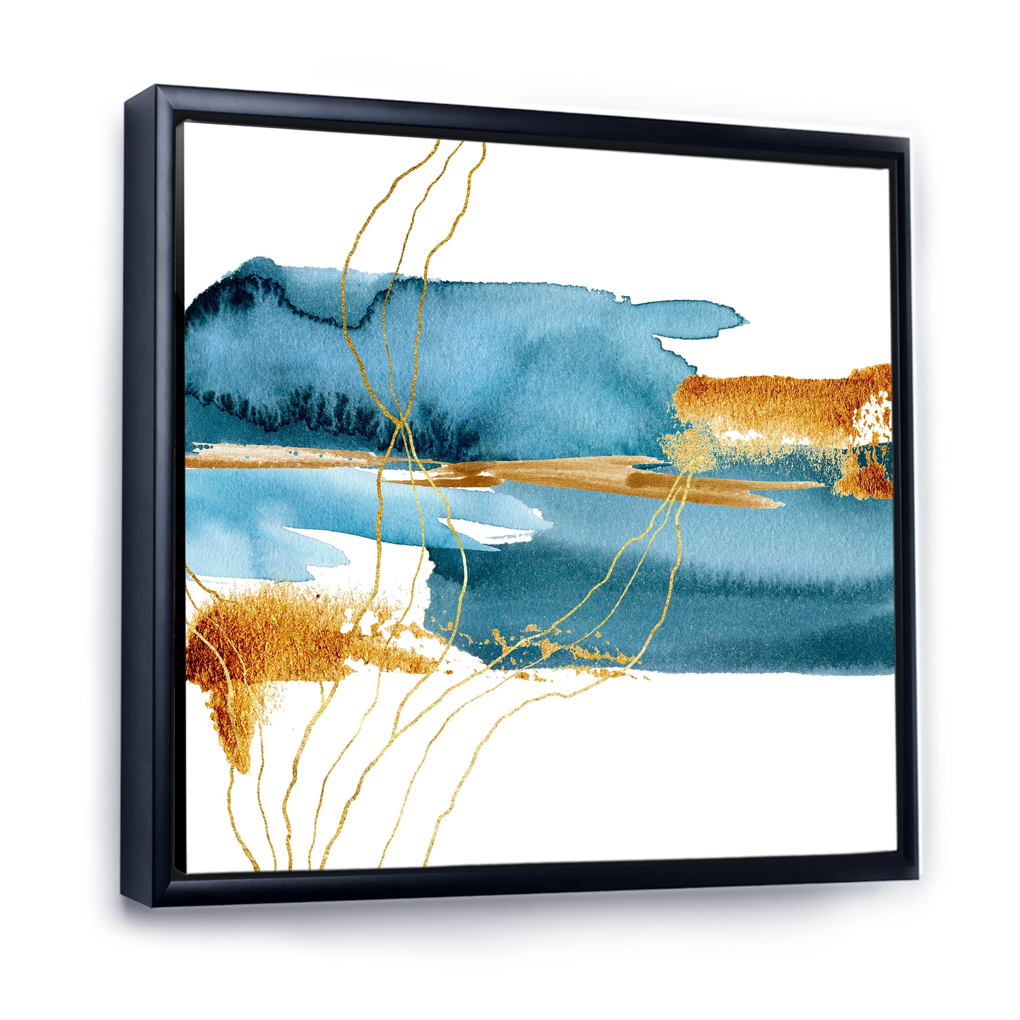 Designart 'Golden Laminaria Branch With Blue Underwater Plant' Modern Framed Canvas Wall Art Print