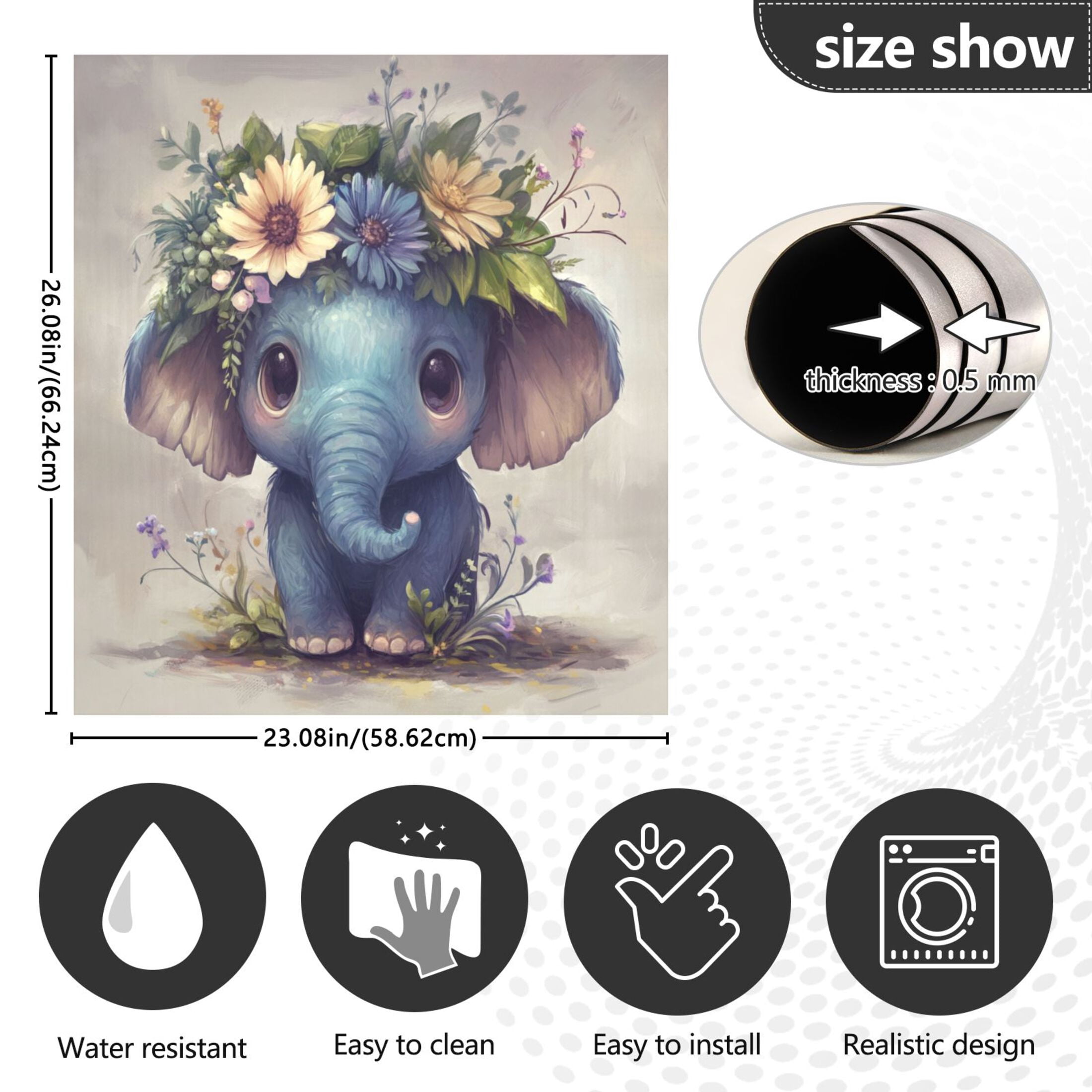 Dishwasher Magnetic Sticker 23x26 Inch Refrigerator Magnetic Sticker Washing Machine Magnetic Sticker Kitchen Panel Magnetic Sticker Home Decor Adorable Elephant
