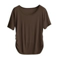 thumbnail image 2 of qelini T-shirts for Women with Round Neck School Season Solid Color Short Sleeved Loose Casual Daily Wearing Basic Tops Juniors Summer Comfortable 1Pack Coffee 2XL, 2 of 7