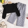 thumbnail image 5 of Afdoent Girls 2 Piece Outfit Knit Bowknot Crop Tops Shirt Wide Leg Pants Two Piece Outfit For Toddler Fall 6-7 Years, 5 of 8