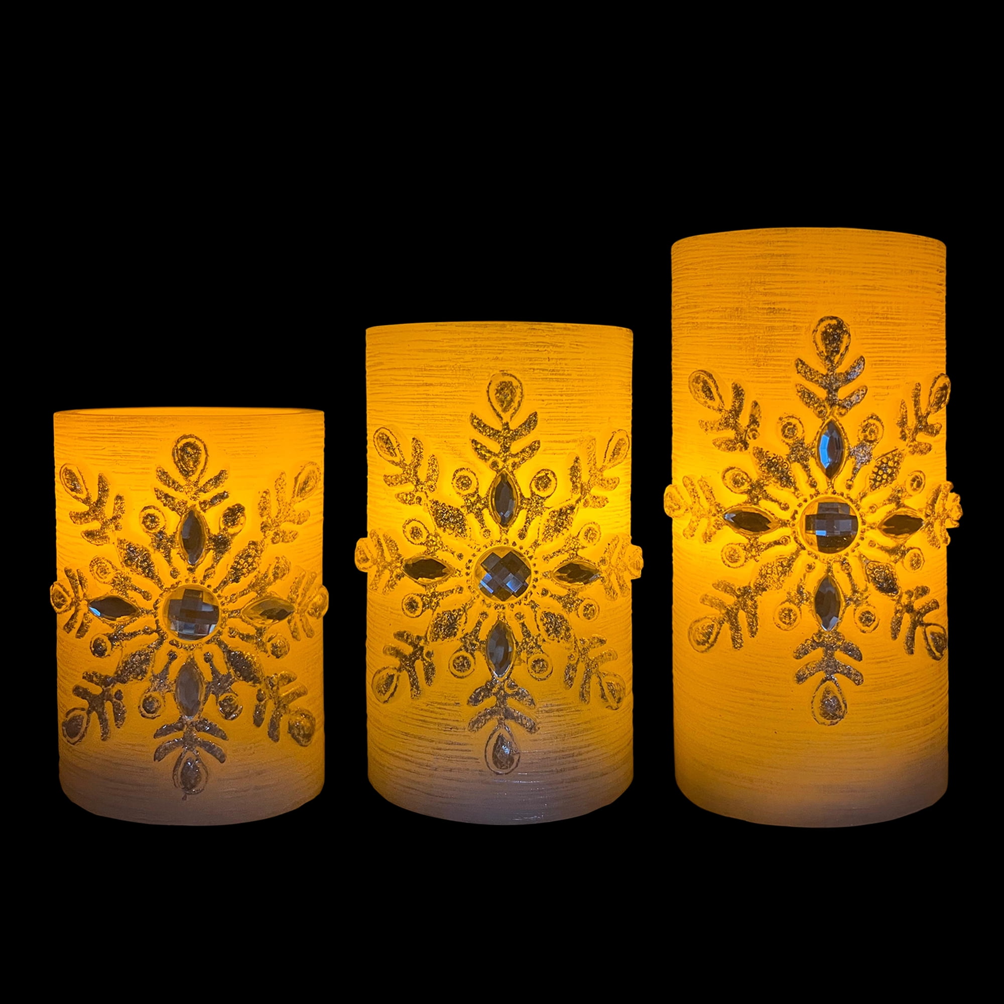Hometrends Large Snowflake LED Pillar Candle Set with Remote Control
