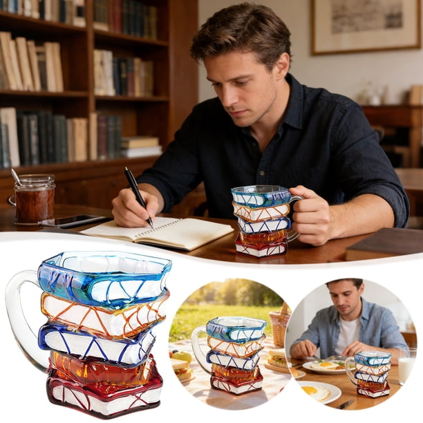 1 Pieces, taza de café artesanal de cerámica pintada a mano con títulos de papel dorado y mango ergonómico en C, regalo perfecto para amantes de los libros y amantes del café 363 ml JASKFLY