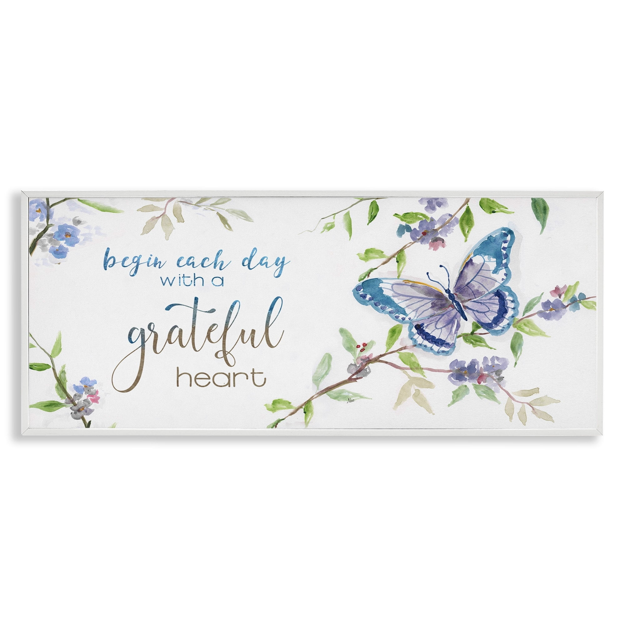 Stupell Industries Begin Day with Grateful Heart Floral Blossom Motivational,24 x 10, Design by Nan