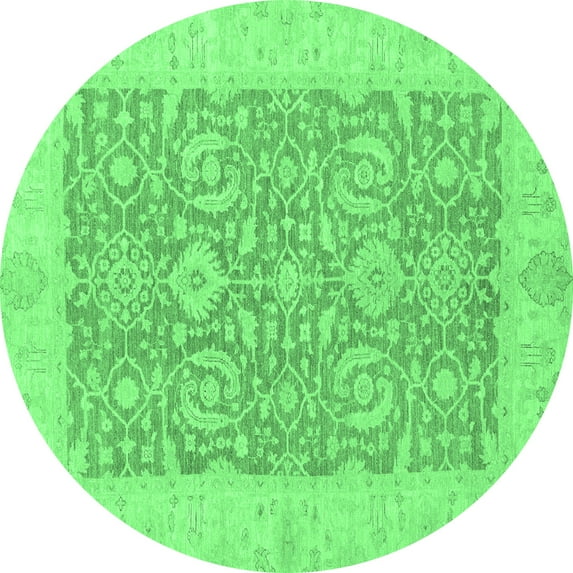 Ahgly Company Indoor Round Oriental Emerald Green Traditional Area Rugs, 8' Round