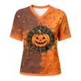 thumbnail image 6 of Yuncity Women Halloween Shirts Pumpkin Graphic Print V Neck Tshirts Summer Fall Short Sleeve T-Shirts Casual Loose Fashion Tops Size L, 6 of 6