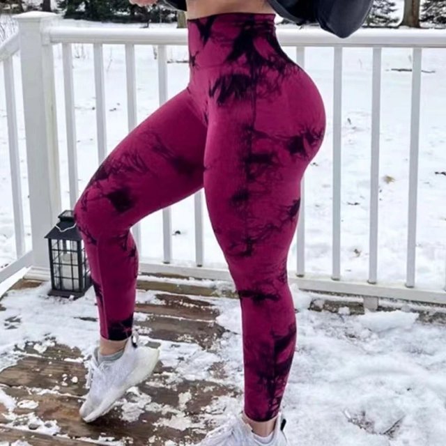 Pantalones de yoga ajustados de cintura alta con teñido anudado en color melocotón para mujer, mallas deportivas sin costuras, ropa de calle de moda para mujer