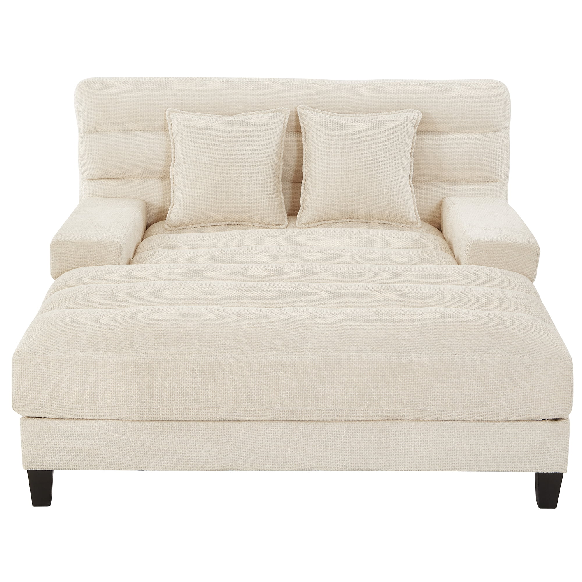 Euroco Modern Chaise Lounge Sofa 57.1" Sofa Bed Chenille Upholstered Lounge Sofa Chair with Adjustable Backrest and LED Light Strip for Living Room, Beige