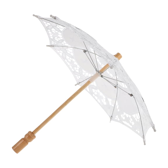 PAMINGONO Vintage Bridal Lace Umbrella White Cotton Parasol Elegant Wedding Accessory for Party Use 32 inch