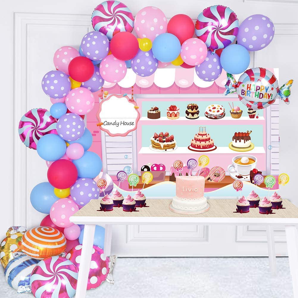 Candy Balloon Garland and Arch Kit Candyland Party Decorations with Pastel Macaron Lollipop Balloons for Christmas Holiday Candy Theme Baby Shower Birthday Party Supplies 