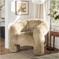 thumbnail image 2 of JERFIT Natural Blonde Genuine Sheepskin Accent Chair, Modern Split Barrel Back Design for Living Room, Lounge, Cozy Reading Nook, 2 of 10