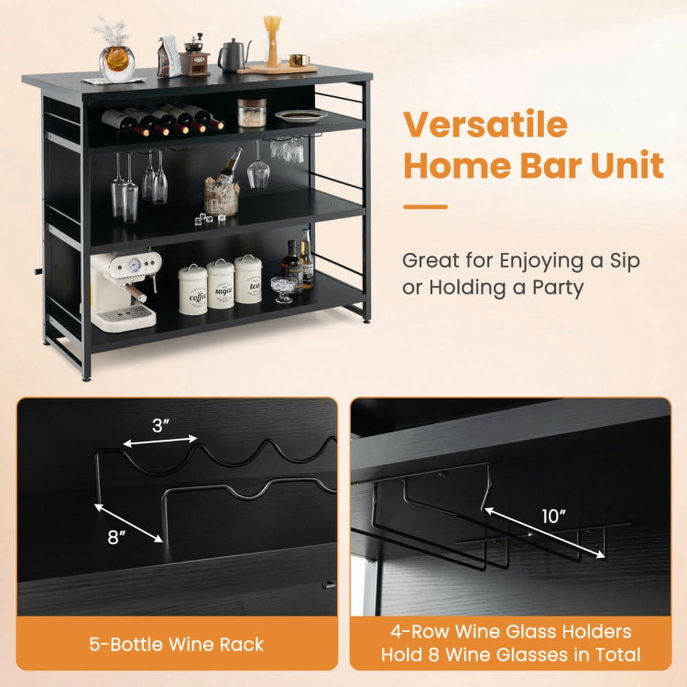 GVN Kitchen Islands & Carts,Kitchen Island with 4-Tier Storage Shelf and Long Footrest for Home-Black