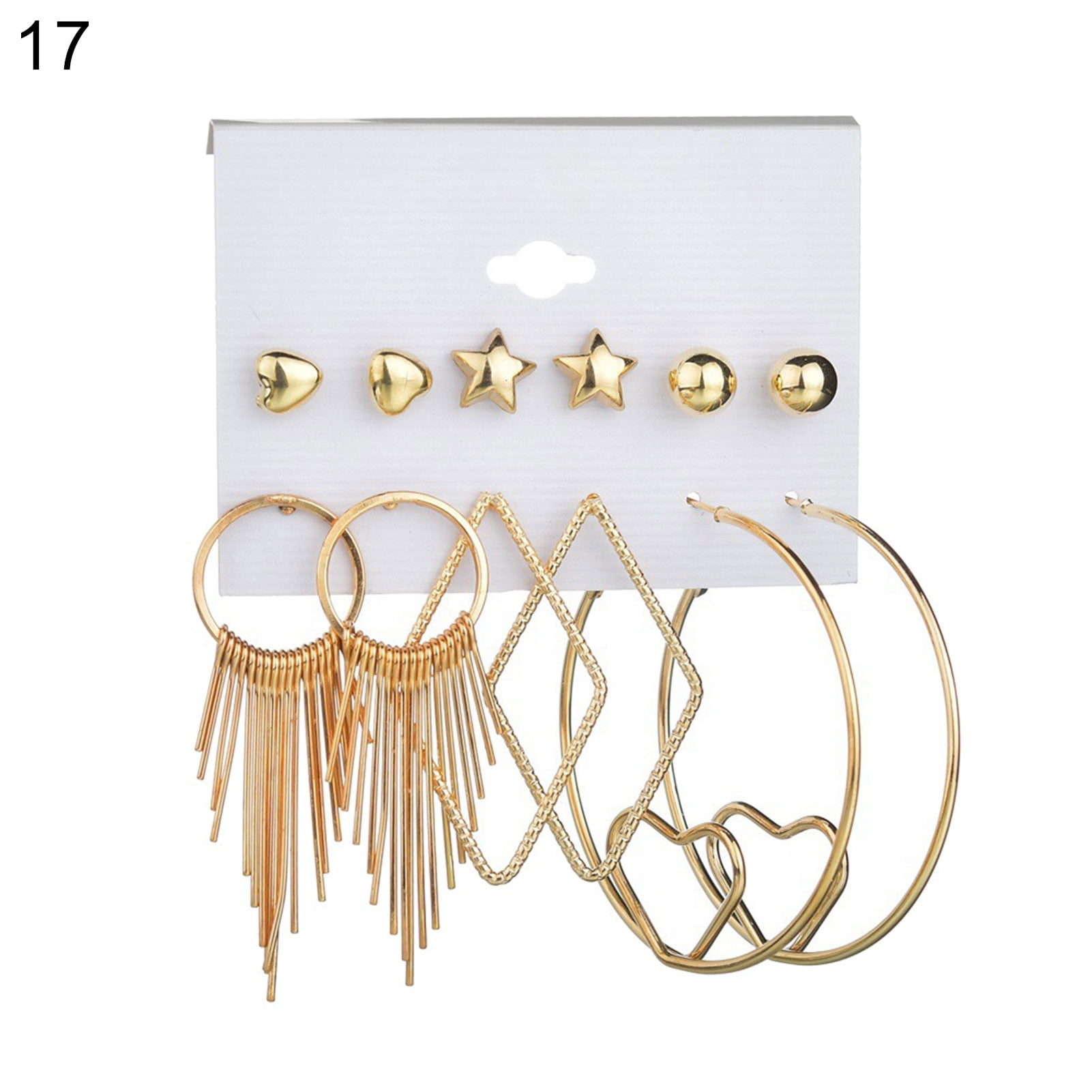 6Pairs Boho Tassel Crystal Earrings Set Women Ear Stud Hook Dangle Jewelry 