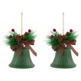 thumbnail image 3 of Christmas Bells with Pinecones and Plaid Bow Ornaments - 7" - Green - Set of 2, 3 of 10