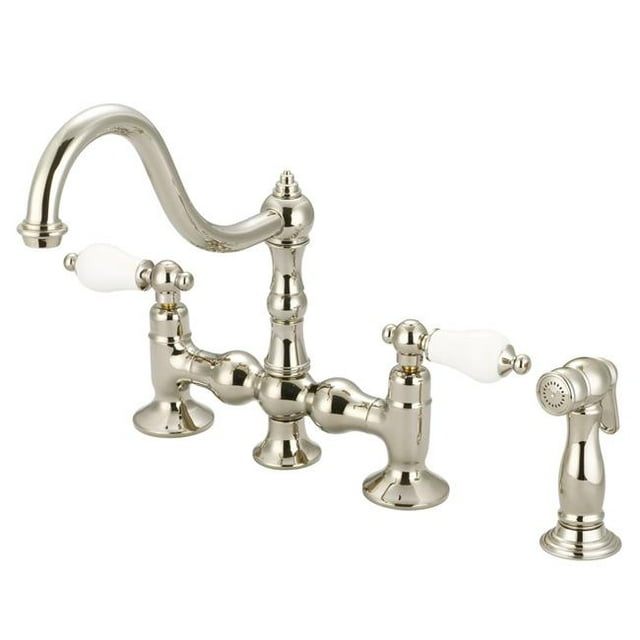 Water Creation F5-0010-05-PL Bridge Style Kitchen Faucet - Polished Nickel - Ivory