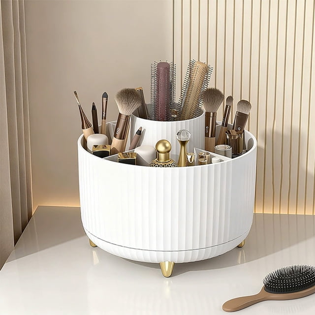 Yunuuuoa Organisateur Rotatif de Pinceaux de Maquillage Contenant de Rangement Cosmétique Organisateur de Coiffeuse de Bureau avec Base Tournante à 360 Degrés pour Pinceaux Rouges à Lèvres Stylos Accessoires de Maquillage