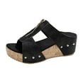 thumbnail image 2 of IUJSOY Womens Front Zipper Wedge Sandals Comfortable Footbed Cork Platform Slides Dressy Sandals, 2 of 9