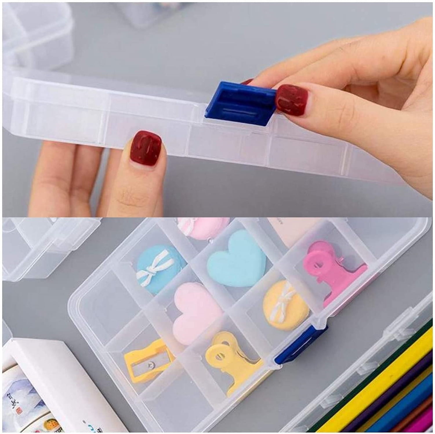 4 Pieces Plastic Jewelry Box, Clear Plastic Jewelry Box, Sort Boxes Plastic, 15 Grids Transparent and Detachable Box, for DIY Crafts, Jewellery, Earring Accessories