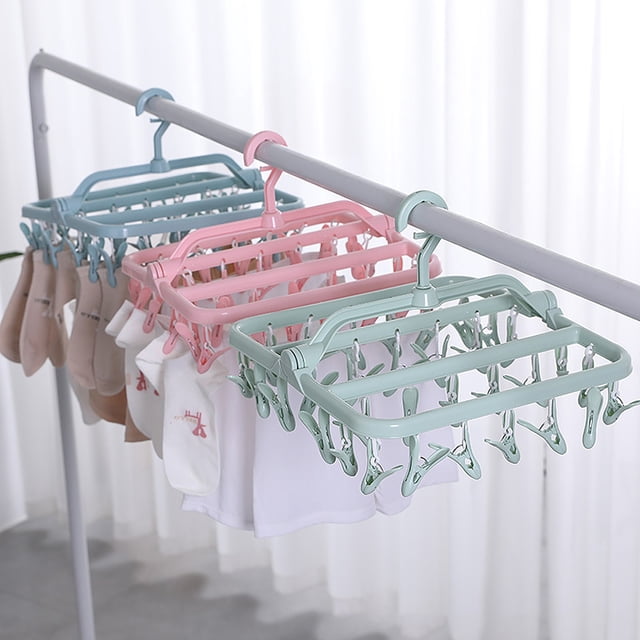Fiudx Percha Multiclip, Diseño de Plástico Giratorio 360°, Plegable y Compacta, Resistente Al Viento, Ideal para Secar Calcetines, Ropa Interior y Bufandas, Almacenamiento Versátil para El Hogar, Tam