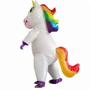 Inflatable Unicorn Costume Cosplay Party Holiday Christmas Halloween Parade Carnival Suit Jumpsuit Theme Party Dress Up,Height 59–74.8,WHITE