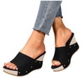 thumbnail image 4 of Wowcloth Plus Size Women's Wedge Heel Sandals – Comfortable Slip-On with Straw Woven Design for Casual Fashion and Spring Summer Wear, 4 of 9