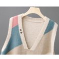 thumbnail image 4 of contrasting color V-neck knitted sweater for women's Spring Autumn new outerwear pullover loose slimming sweater vest top, 4 of 5