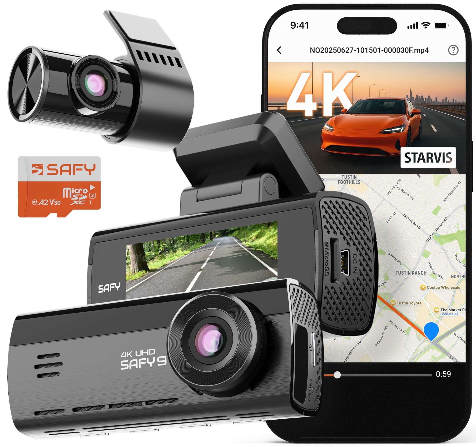 Vantrue N4 3 Channel 4K Dash Cam, Front and Rear 4K+1080P, IR