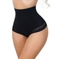 thumbnail image 4 of INSPIRE CHIC Women's High Waisted Shapewear Thong Tummy Control Slimming Ice Silk Elegant Lace Underwear XX-Large Black, 4 of 5