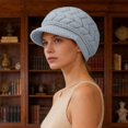 thumbnail image 2 of Holzkary Womens Winter Beret Hats Brimmed Thick Warm Cable‑Knit Woven Texture Elastic Soft Ear Protection Visor Beanie Hat Snow Ski Caps Chunky Soft Slouchy Cap Grey One Size, 2 of 5