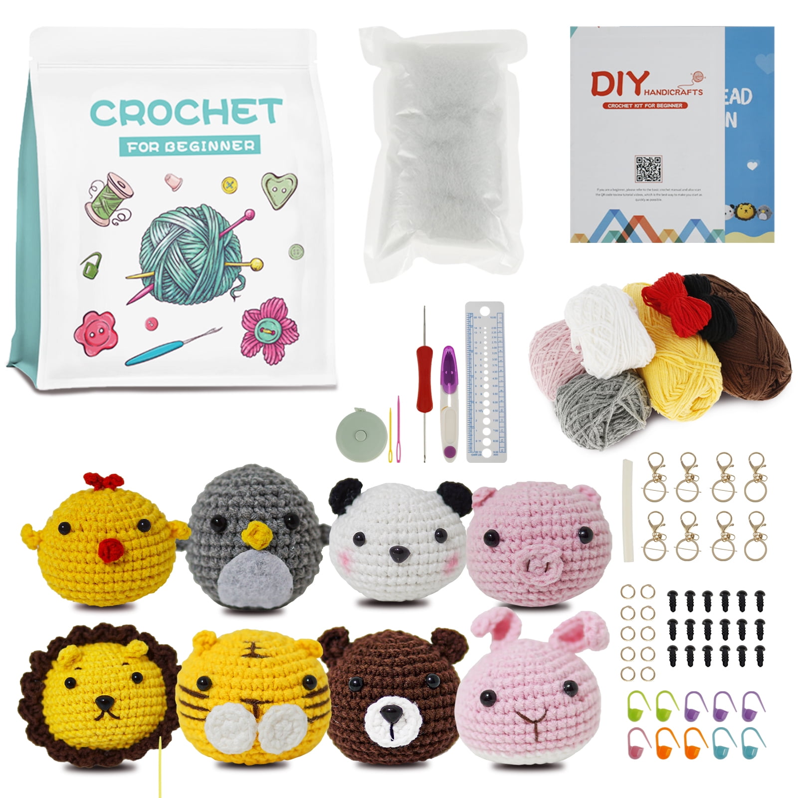 8Pcs Crochet Kit for Beginners Complete Crochet Knitting Kit Adorable