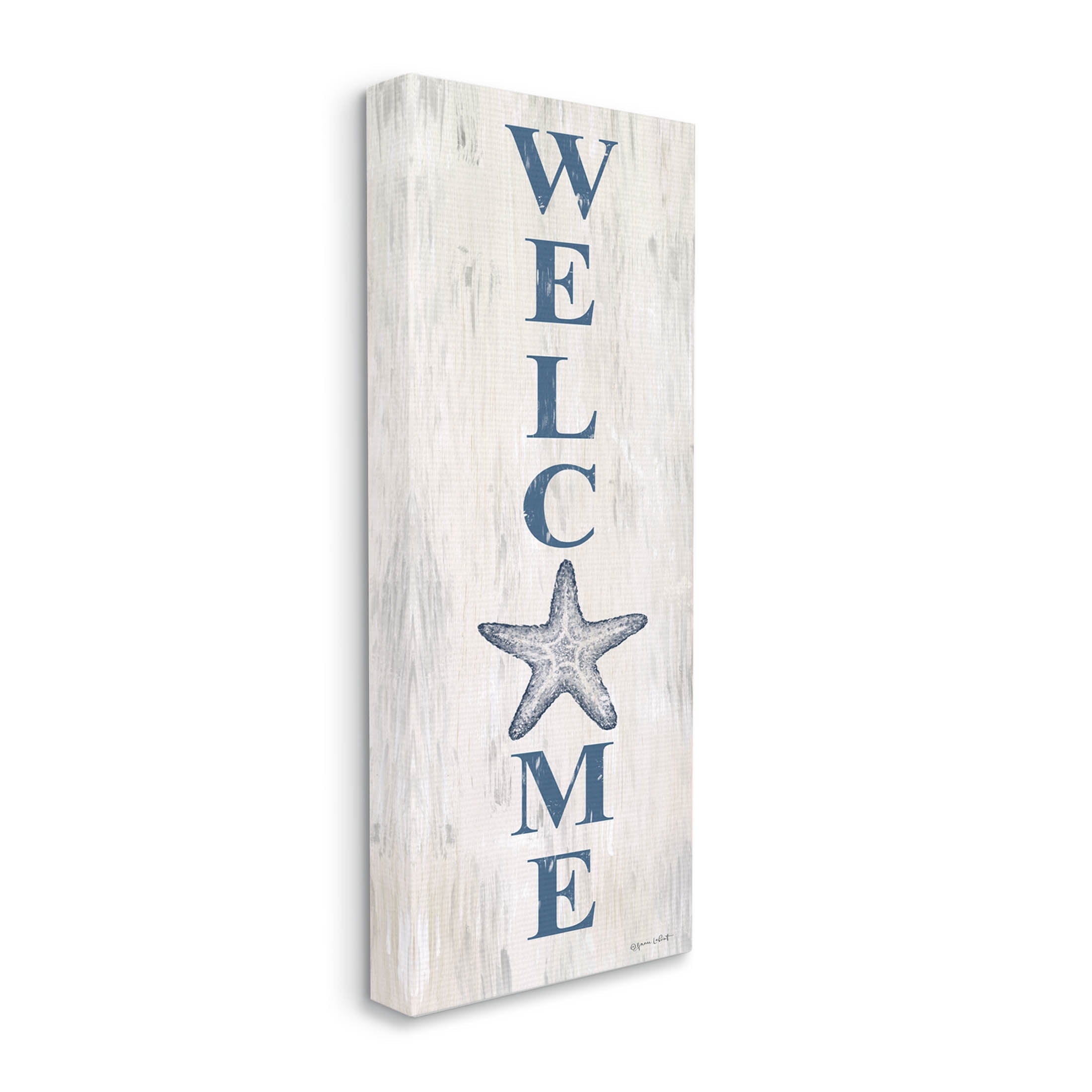 Welcome Starfish Phrase Sign Coastal Graphic Art Gallery Wrapped Canvas Print Wall Art